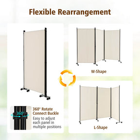 3 Panel Folding Room Divider with Lockable Wheels for Home Office Hospital Restaurant