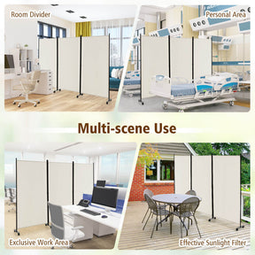 3 Panel Folding Room Divider with Lockable Wheels for Home Office Hospital Restaurant