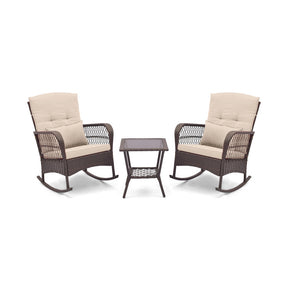 3 Pieces Bistro Rocking Chair Set with 2-Tier Coffee Table and Seat Cushions