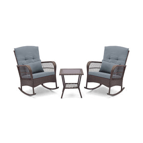 3 Pieces Bistro Rocking Chair Set with 2-Tier Coffee Table and Seat Cushions