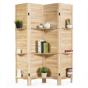 4 Panel Freestanding Folding Hinged Room Divider with 3 Storage Shelves