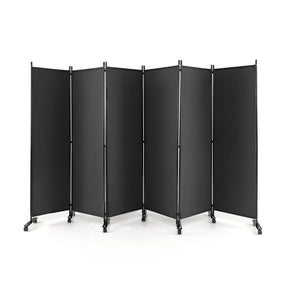 6 Panels 5.7 Feet Tall Rolling Room Divider with Lockable Wheels