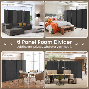 6 Panels 5.7 Feet Tall Rolling Room Divider with Lockable Wheels