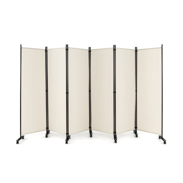 6 Panels 5.7 Feet Tall Rolling Room Divider with Lockable Wheels