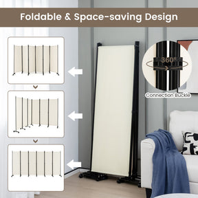 6 Panels 5.7 Feet Tall Rolling Room Divider with Lockable Wheels