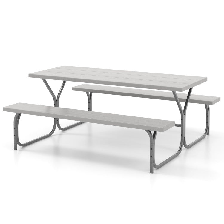 8 Person 6 Feet Picnic Table Bench Set with HDPE Tabletop for Outdoor Patio