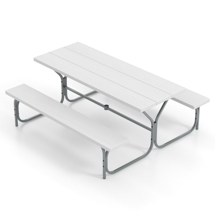 8 Person 6 Feet Picnic Table Bench Set with HDPE Tabletop for Outdoor Patio