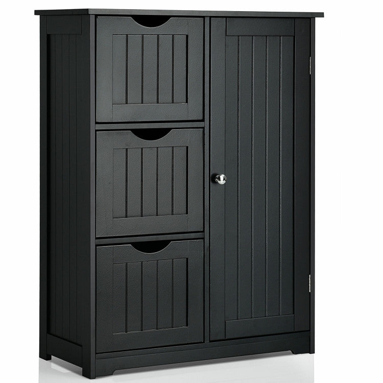 Hikidspace Floor Cabinet Side Storage Cabinet with 3 Drawers and Adjustable Shelves for Bathroom and Bedroom_Black