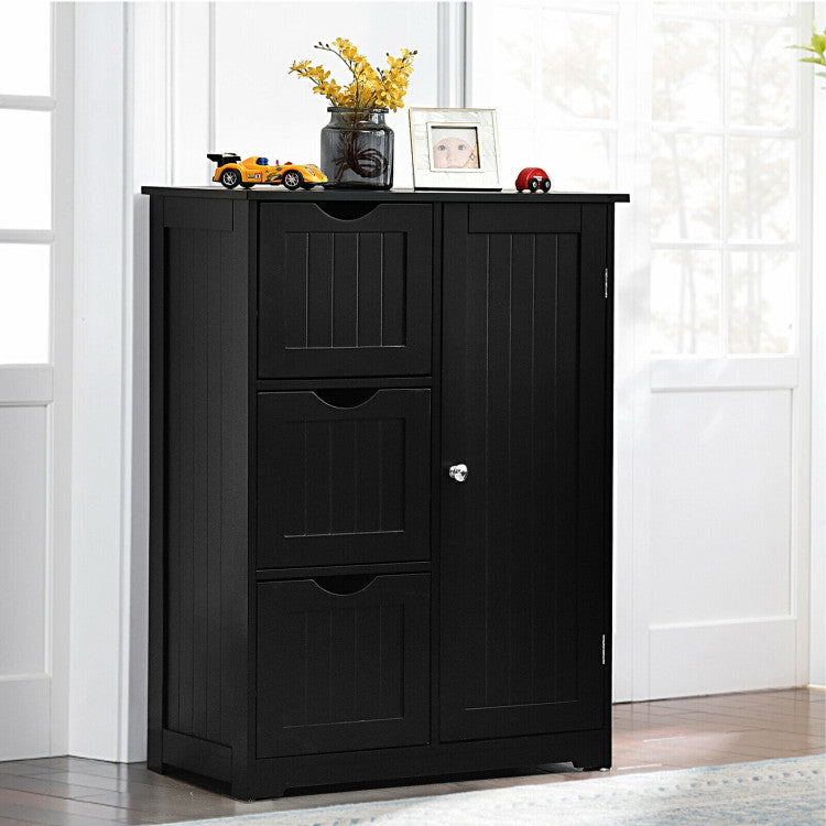 Hikidspace Floor Cabinet Side Storage Cabinet with 3 Drawers and Adjustable Shelves for Bathroom and Bedroom_Black