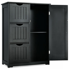 Hikidspace Floor Cabinet Side Storage Cabinet with 3 Drawers and Adjustable Shelves for Bathroom and Bedroom_Black