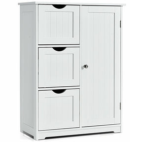 Hikidspace Floor Cabinet Side Storage Cabinet with 3 Drawers and Adjustable Shelves for Bathroom and Bedroom_White