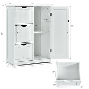 Hikidspace Floor Cabinet Side Storage Cabinet with 3 Drawers and Adjustable Shelves for Bathroom and Bedroom_White