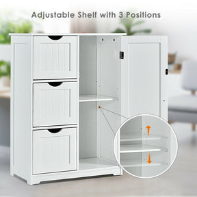 Hikidspace Floor Cabinet Side Storage Cabinet with 3 Drawers and Adjustable Shelves for Bathroom and Bedroom_White