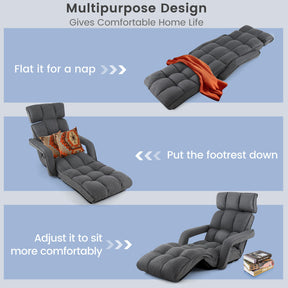 Foldable Floor Chair Sofa with 6 Position Adjustable Backrest and Footrest