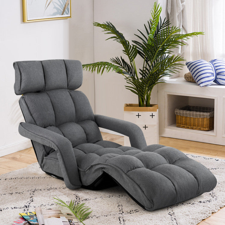 Foldable Floor Chair Sofa with 6 Position Adjustable Backrest and Footrest