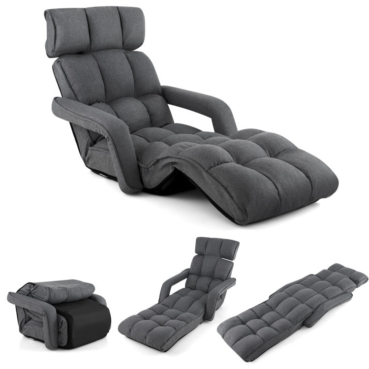 Foldable Floor Chair Sofa with 6 Position Adjustable Backrest and Footrest