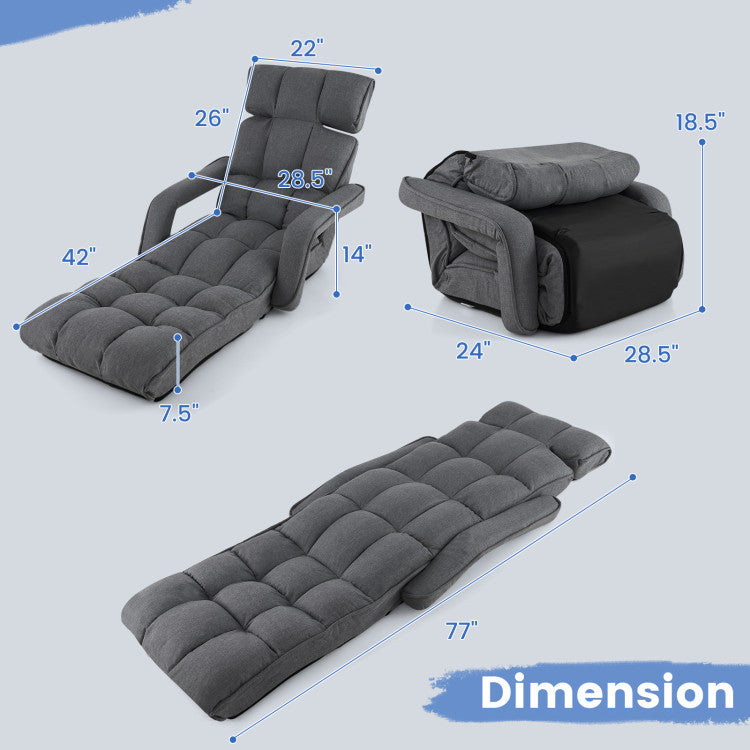 Foldable Floor Chair Sofa with 6 Position Adjustable Backrest and Footrest