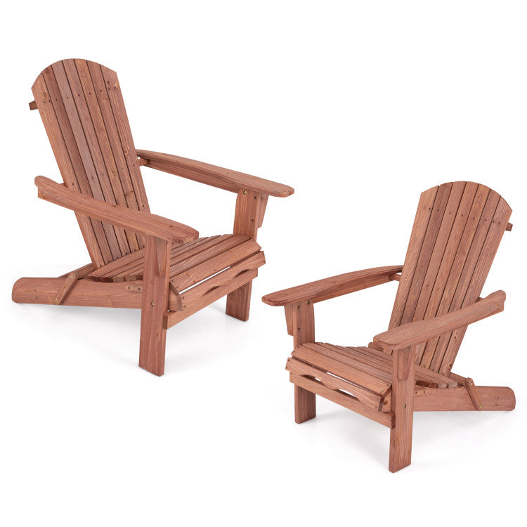 Set of 2 Folding Polywood Modern Adirondack Chair with High Backrests and Wide Armrests for Outdoor Patio Poolside#color_Brown