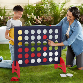Giant 4-in-a-row Game Set Wooden Jumbo 4-to-Score Game with Carrying Bag for Camping