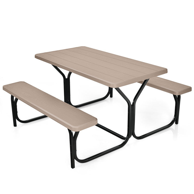 HDPE Waterproof Outdoor Picnic Table and Benches for Backyard Patio Garden Party Dining#color_Coffee