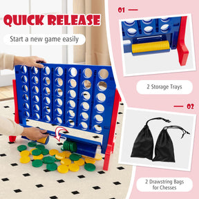 Jumbo 4-to-Score Connect Game Set with Carrying Bag and 42 Coins for Adults and Kids