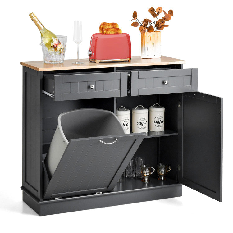 Hikidspace Rubber Wood Sideboards Kitchen Trash Cabinet with Single Trash Can Holder and Adjustable Shelf_Gray