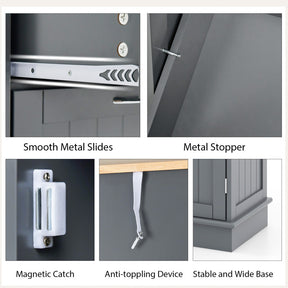 Hikidspace Rubber Wood Sideboards Kitchen Trash Cabinet with Single Trash Can Holder and Adjustable Shelf_Gray