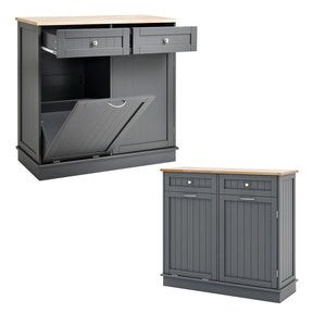 Hikidspace Rubber Wood Sideboards Kitchen Trash Cabinet with Single Trash Can Holder and Adjustable Shelf_Gray