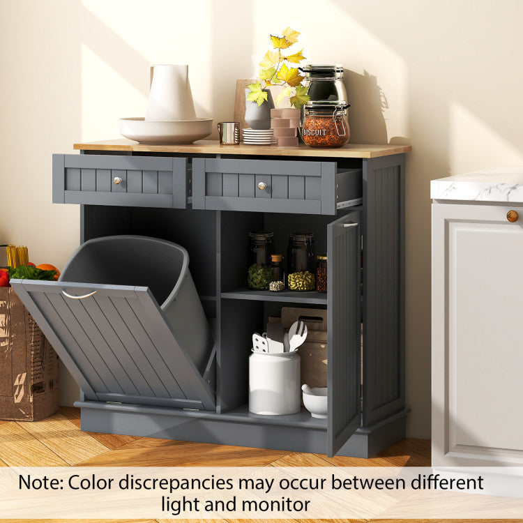 Hikidspace Rubber Wood Sideboards Kitchen Trash Cabinet with Single Trash Can Holder and Adjustable Shelf_Gray