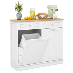 Hikidspace Rubber Wood Sideboards Kitchen Trash Cabinet with Single Trash Can Holder and Adjustable Shelf_White