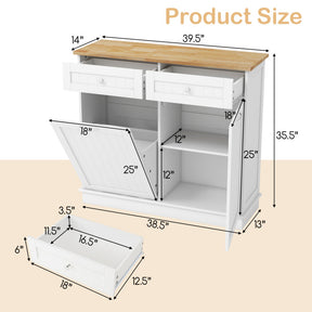 Hikidspace Rubber Wood Sideboards Kitchen Trash Cabinet with Single Trash Can Holder and Adjustable Shelf_White