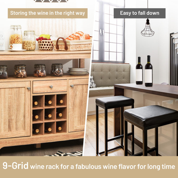 Server Buffet Sideboard with Wine Rack and Open Shelf for Kitchen, Living Room, or Restaurant