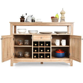 Server Buffet Sideboard with Wine Rack and Open Shelf for Kitchen, Living Room, or Restaurant