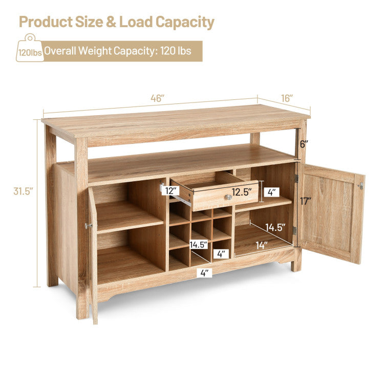 Server Buffet Sideboard with Wine Rack and Open Shelf for Kitchen, Living Room, or Restaurant