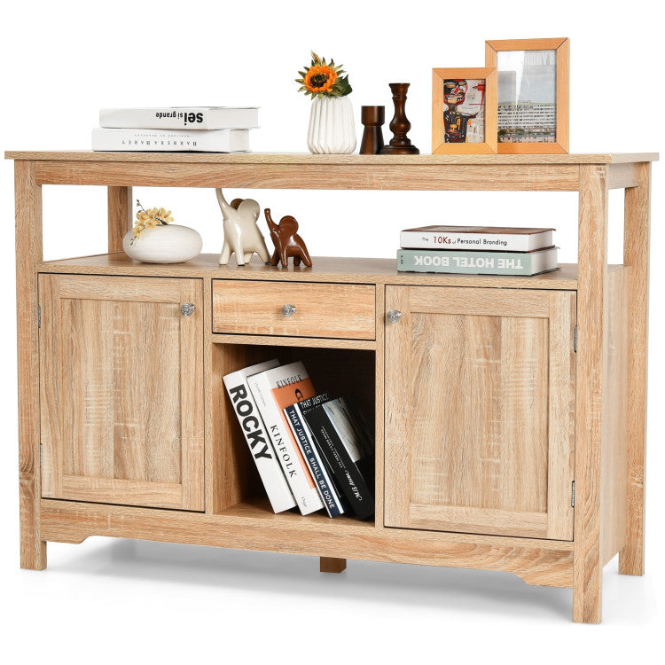 Server Buffet Sideboard with Wine Rack and Open Shelf for Kitchen, Living Room, or Restaurant