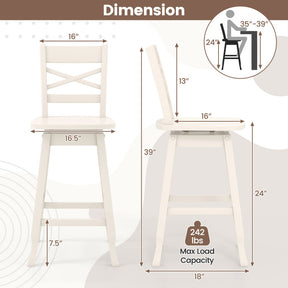 Set of 2 24/29 Inches Swivel Counter Height Stools Bar Stools with Backrest