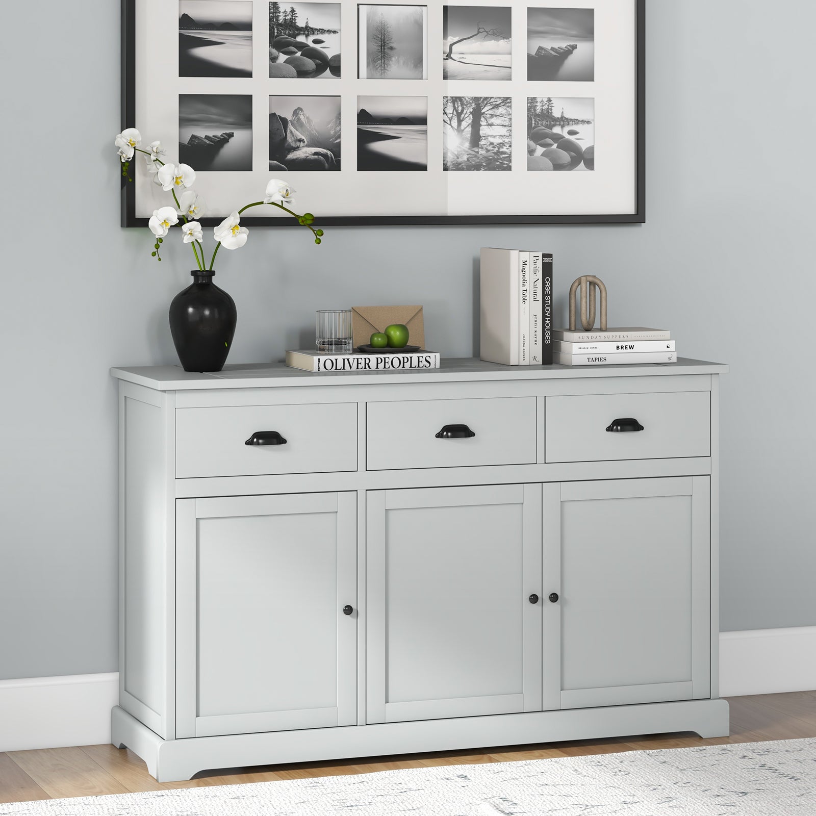 Sideboard Buffet Storage Cabinet with Adjustable Shelves and 3 Drawers