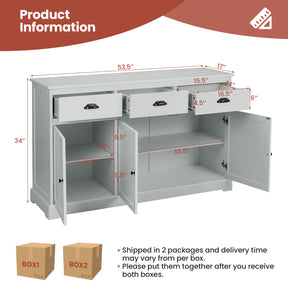 Sideboard Buffet Storage Cabinet with Adjustable Shelves and 3 Drawers