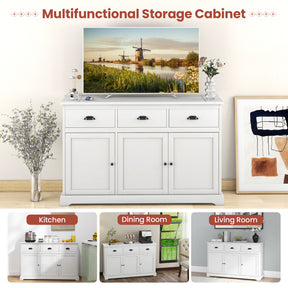 Sideboard Buffet Storage Cabinet with Adjustable Shelves and 3 Drawers