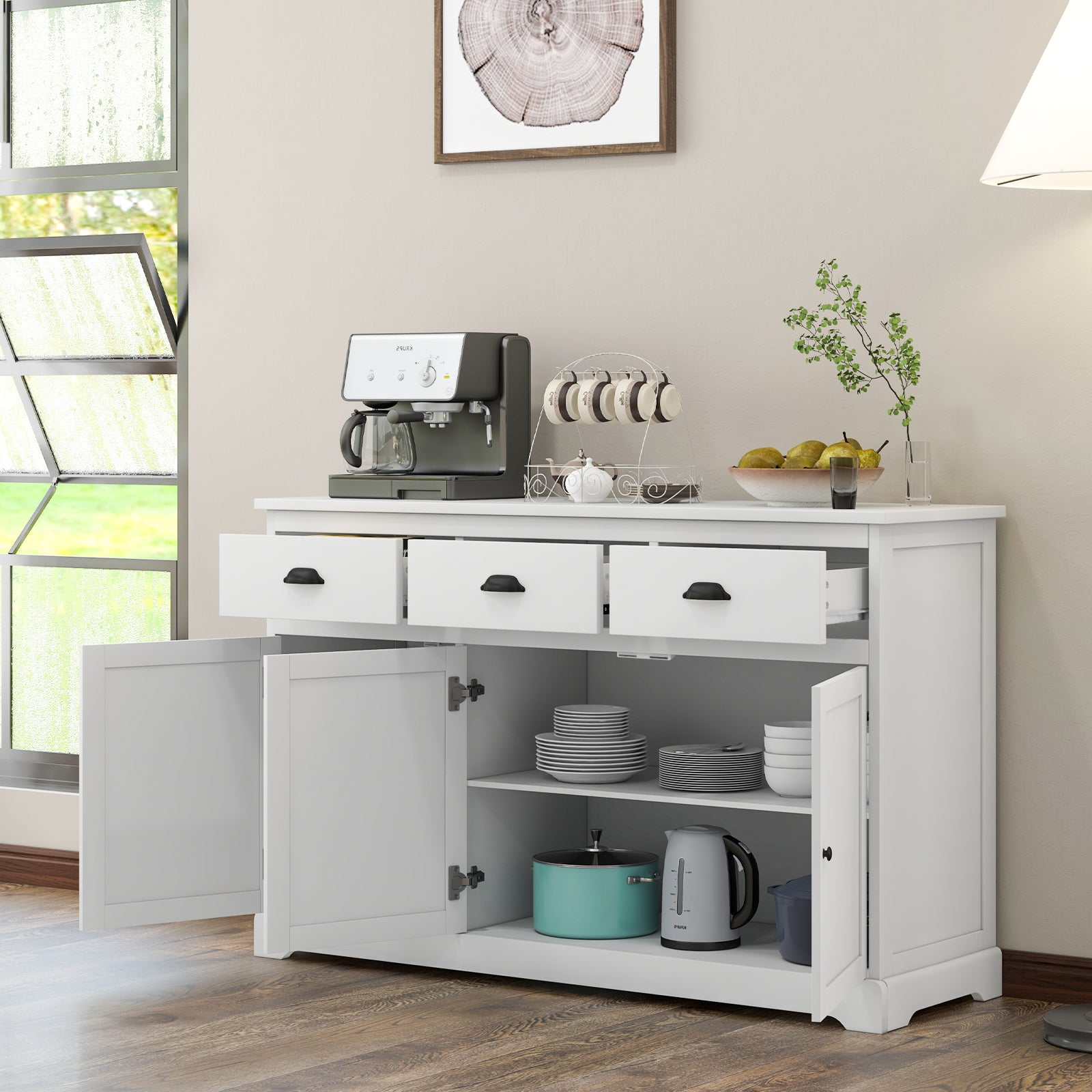 Sideboard Buffet Storage Cabinet with Adjustable Shelves and 3 Drawers