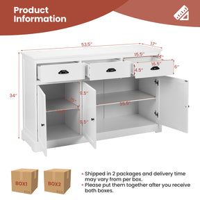 Sideboard Buffet Storage Cabinet with Adjustable Shelves and 3 Drawers