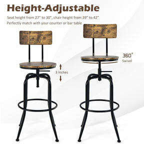 Industrial Style Adjustable Swivel Bar Stool with Arc-Shaped Backrest