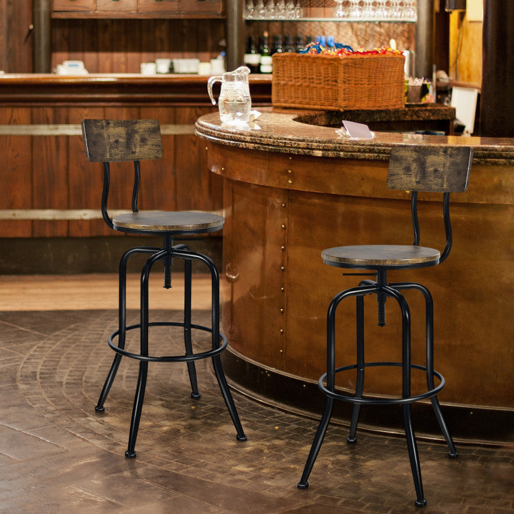 Industrial Style Adjustable Swivel Bar Stool with Arc-Shaped Backrest