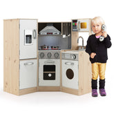 Kids Corner Wooden Kitchen Playset with Cookware Accessories and Sound & Light