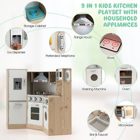 Kids Corner Wooden Kitchen Playset with Cookware Accessories and Sound & Light