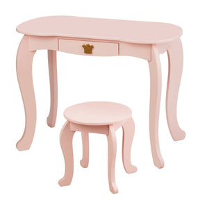 Kids Makeup Dressing Table Stool Set with Tri-folding Mirror and Drawer