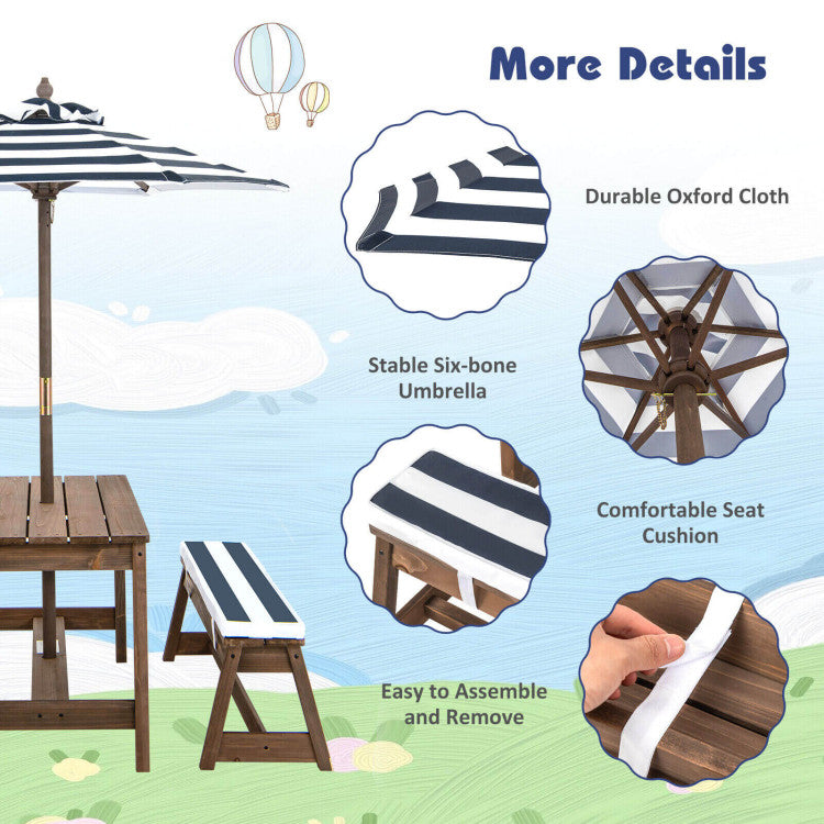 Kids Picnic Table and Chairs Activity Outdoor Furniture with Adjustable Umbrella