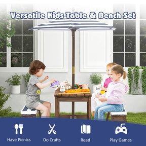 Kids Picnic Table and Chairs Activity Outdoor Furniture with Adjustable Umbrella