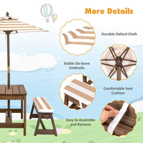 Kids Picnic Table and Chairs Activity Outdoor Furniture with Adjustable Umbrella