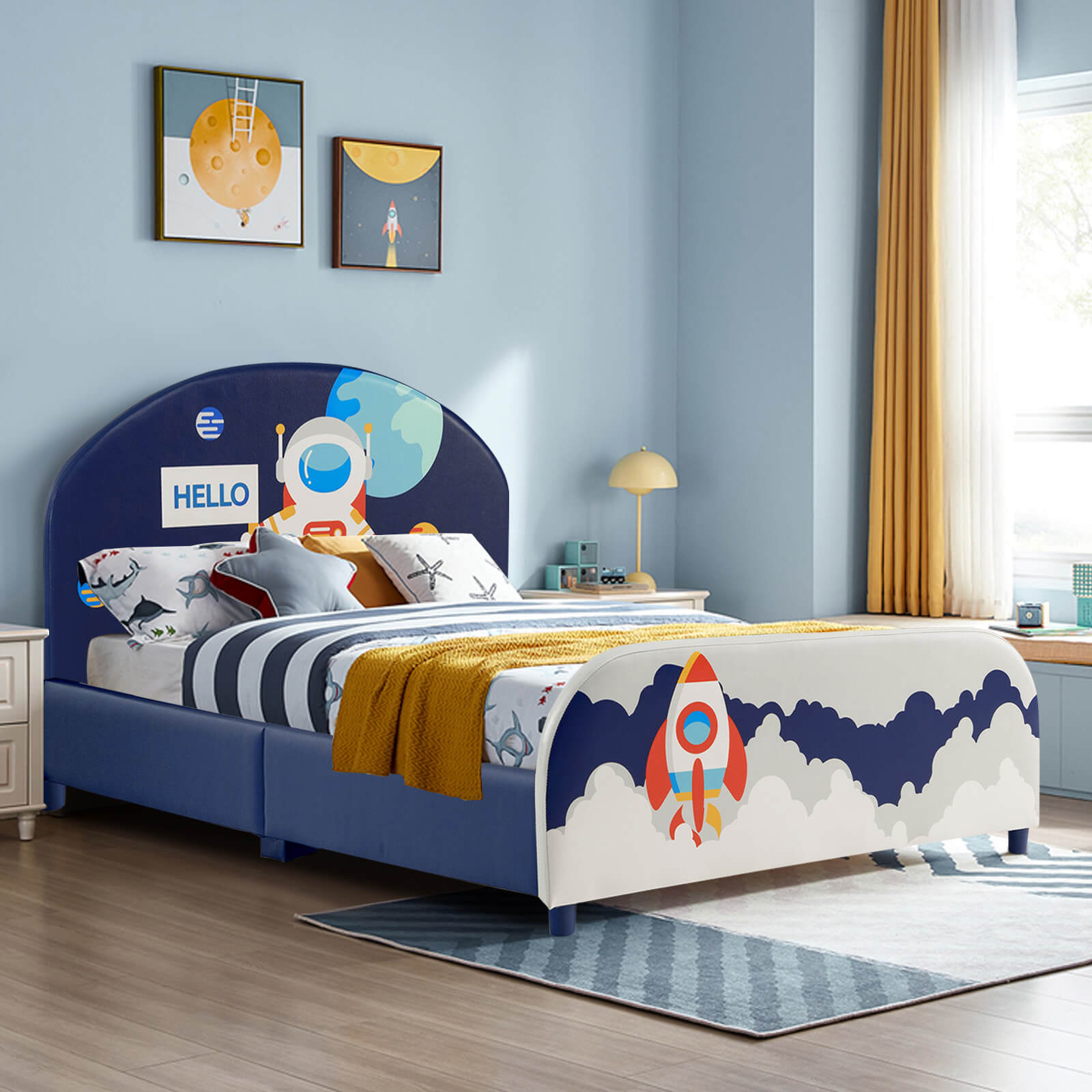 Kids Upholstered Bed with Headboard and Footboard